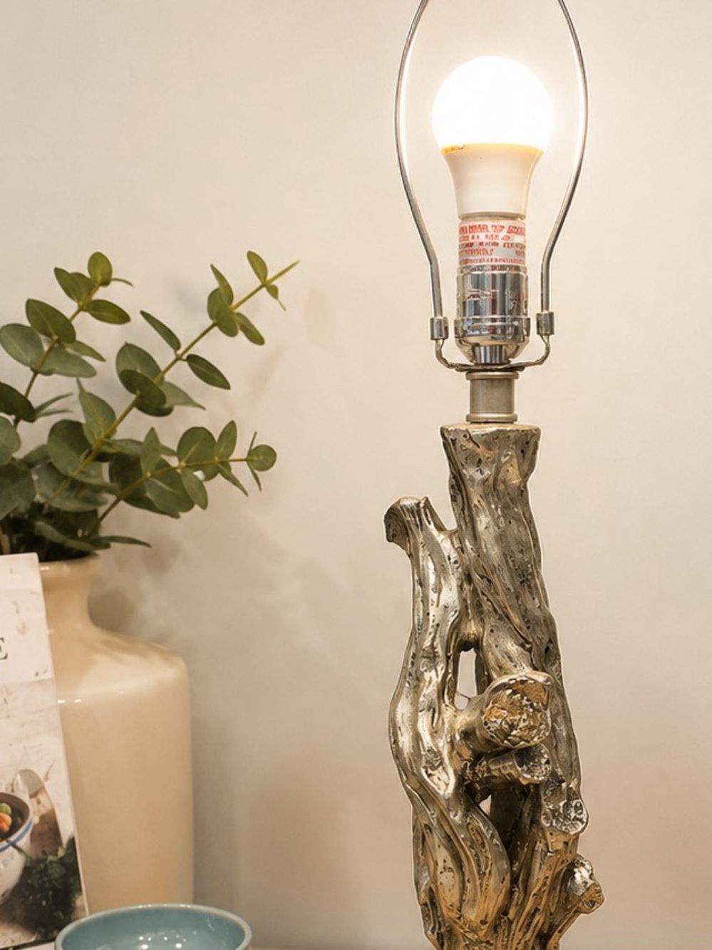 Driftwood-Style Table Lamp in Metallic Silver Finish